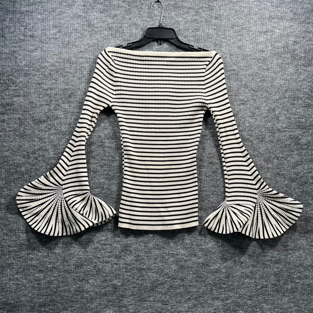 One and Only Collective Striped Flared Bell Sleeve Ribbed Knit Top Small NWT